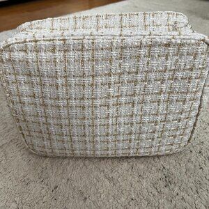 New White and Gold Tweed Cosmetic Bag